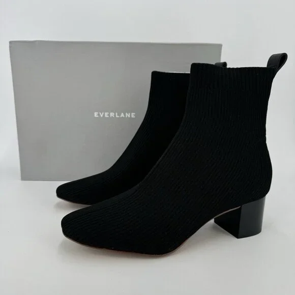 Everlane The Glove Boot in Black size 7.5 Women's Stretch Rib Knit Ankle Bootie - Picture 2 of 7
